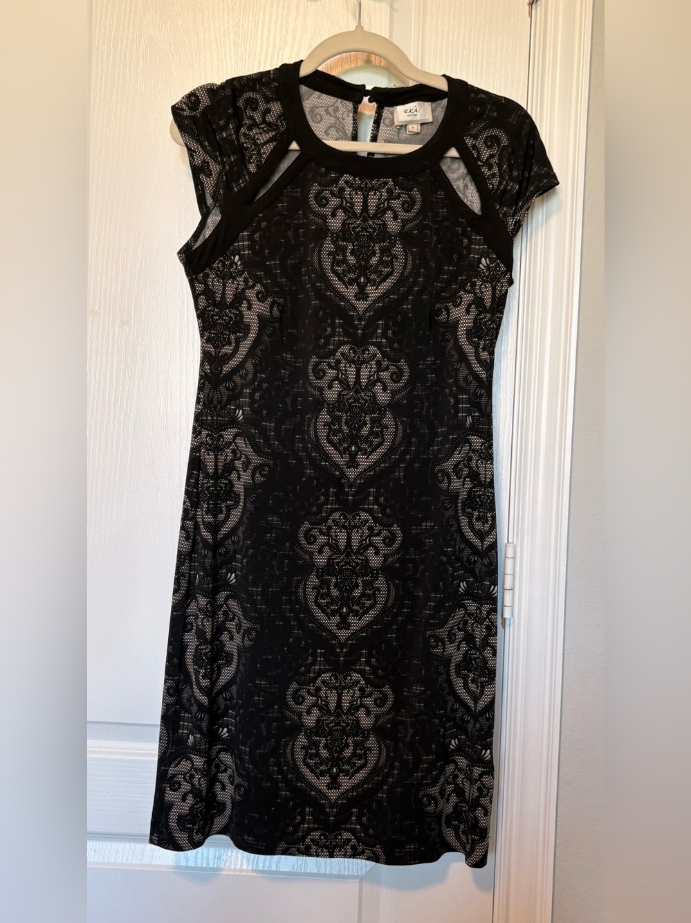 ECI Black Lace-Overlay Midi Dress